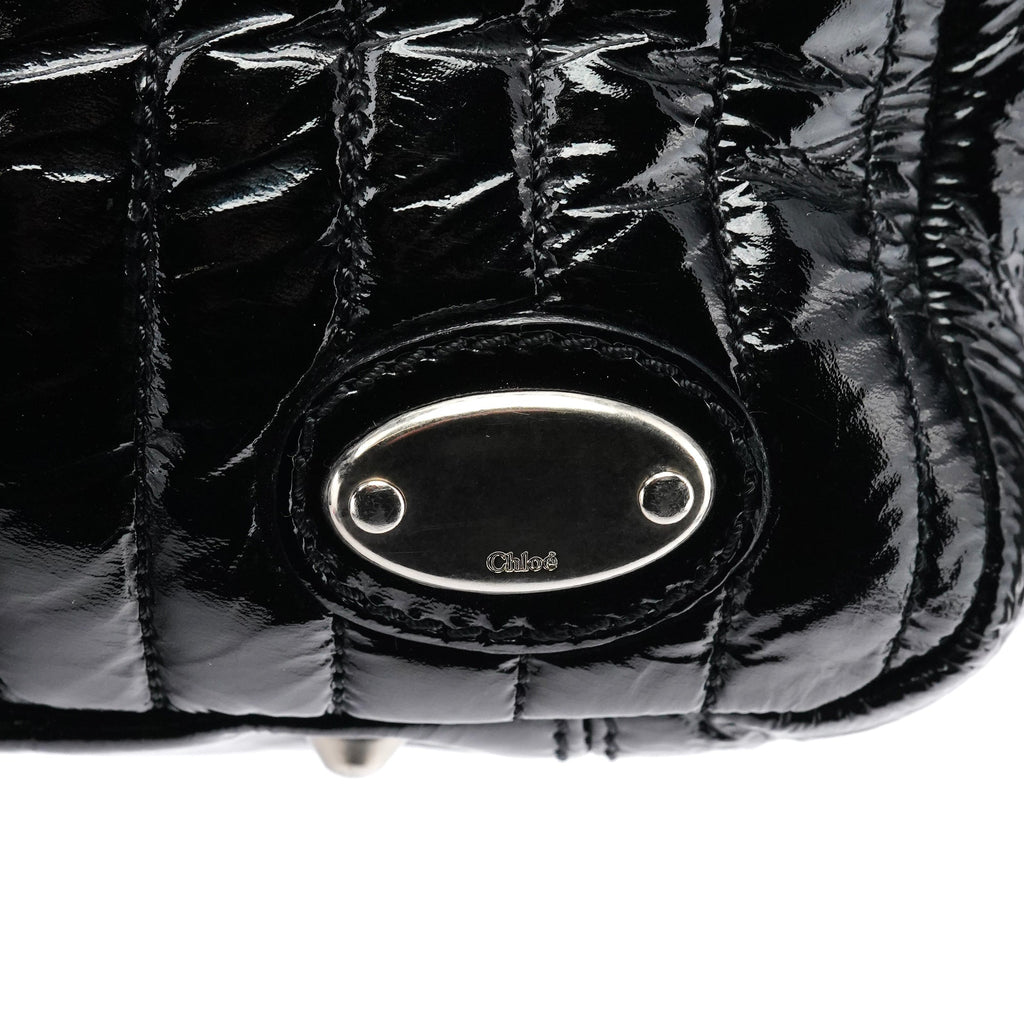 Black Patent Leather Bay Tote Bag