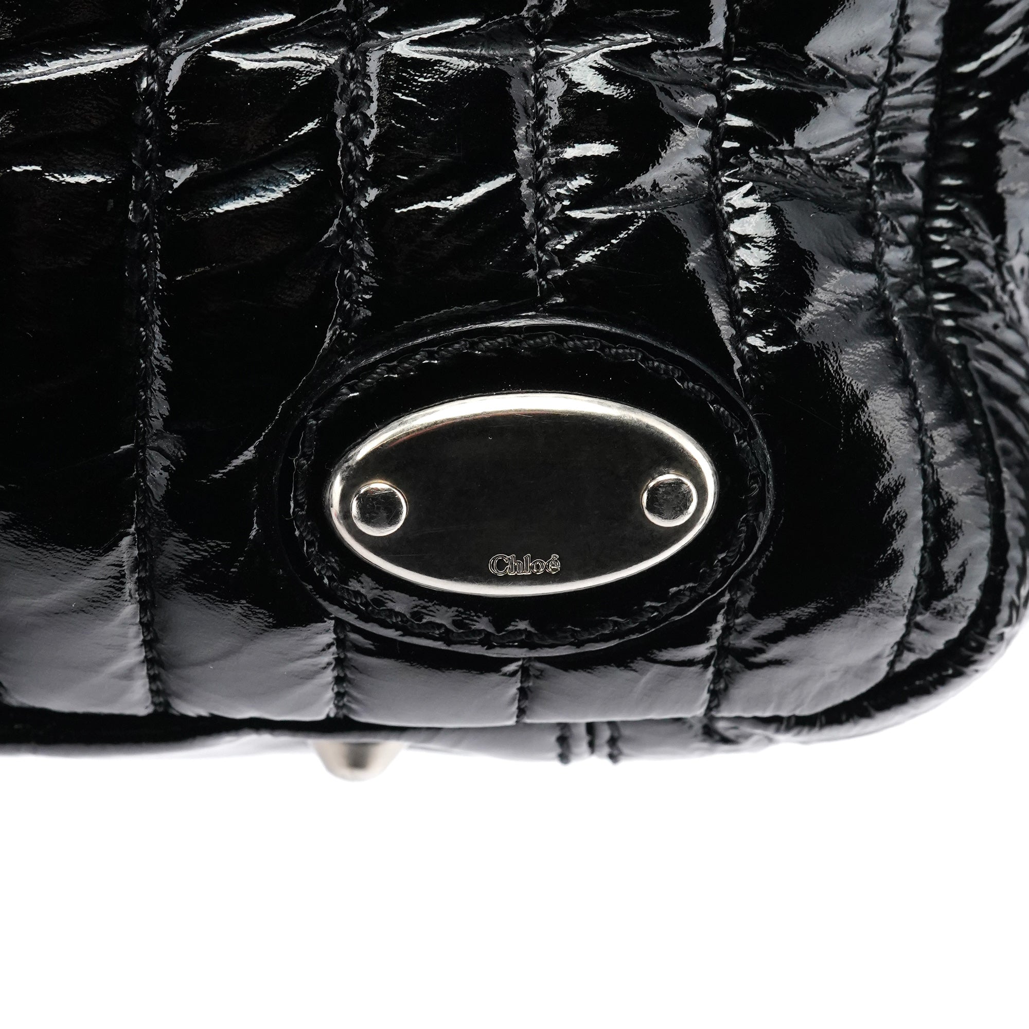Black Patent Leather Bay Tote Bag