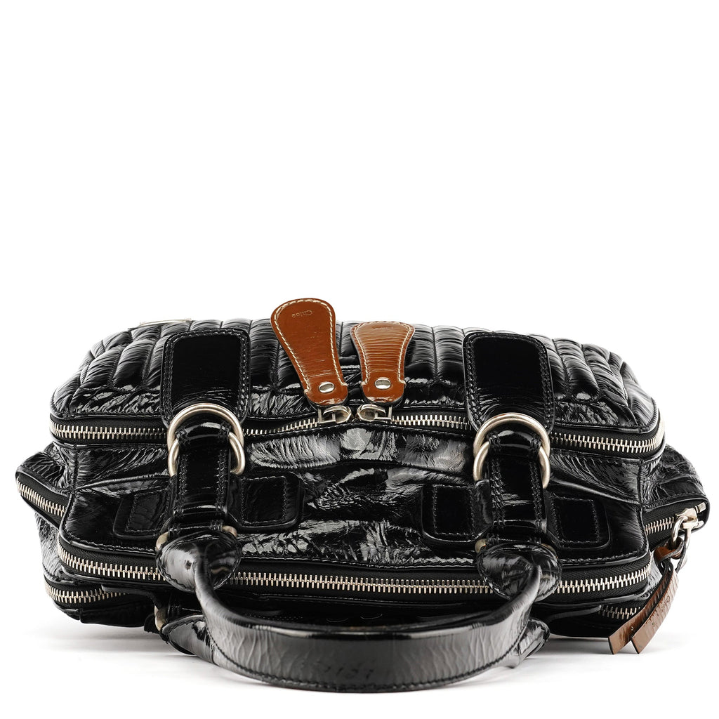 Black Patent Leather Bay Tote Bag