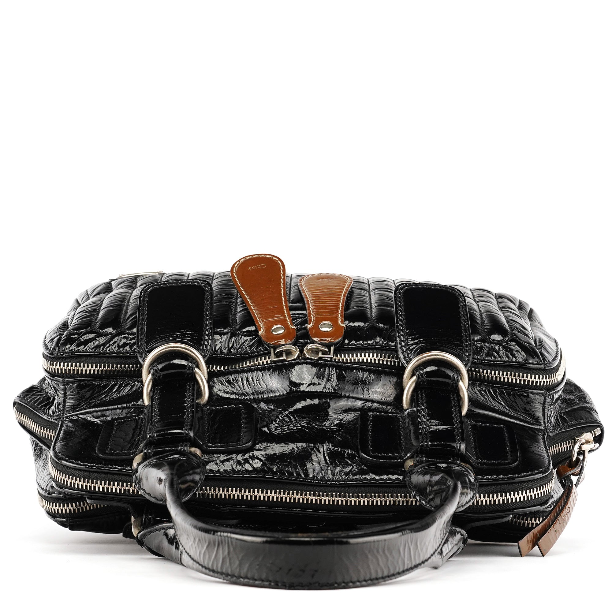 Black Patent Leather Bay Tote Bag
