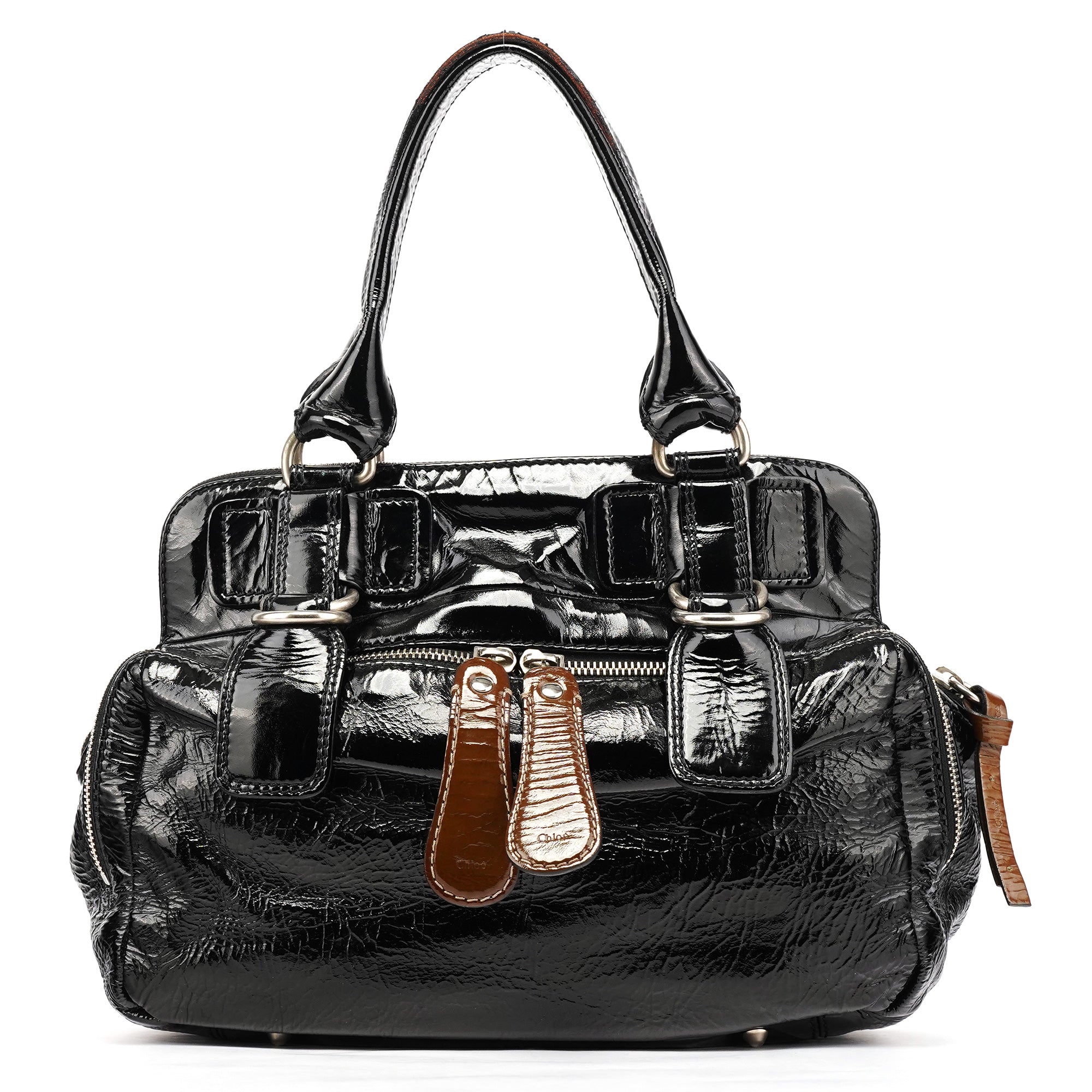 Black Patent Leather Bay Tote Bag