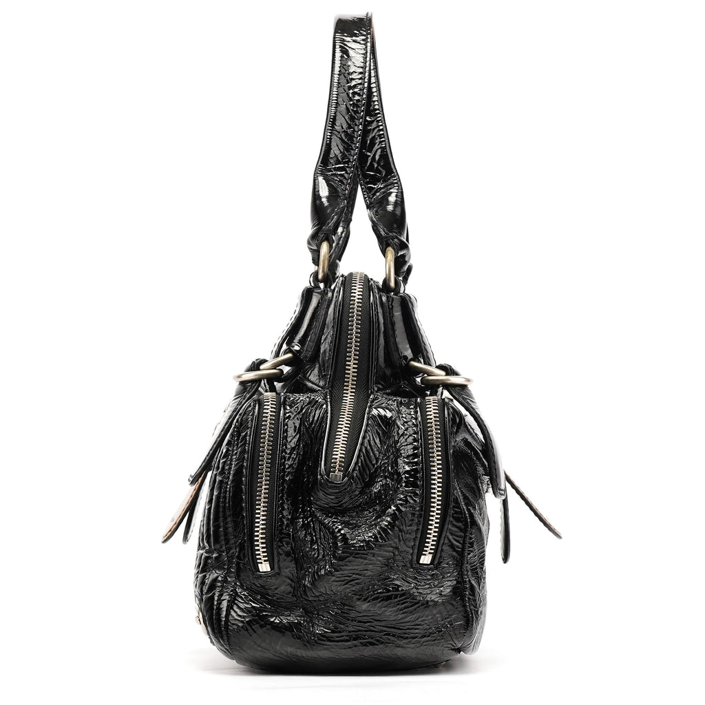 Black Patent Leather Bay Tote Bag