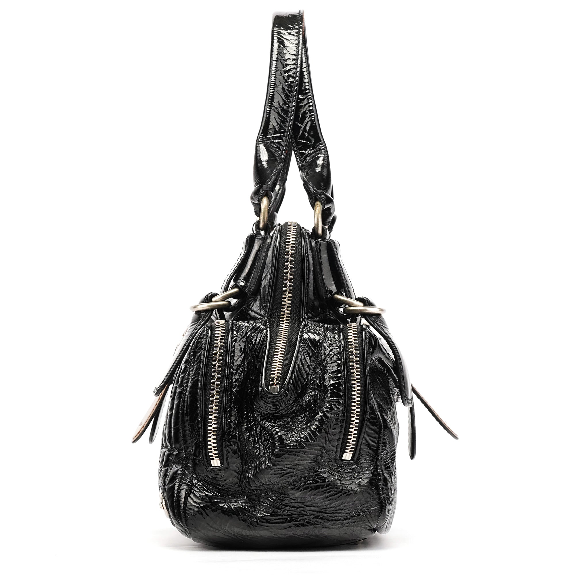 Black Patent Leather Bay Tote Bag