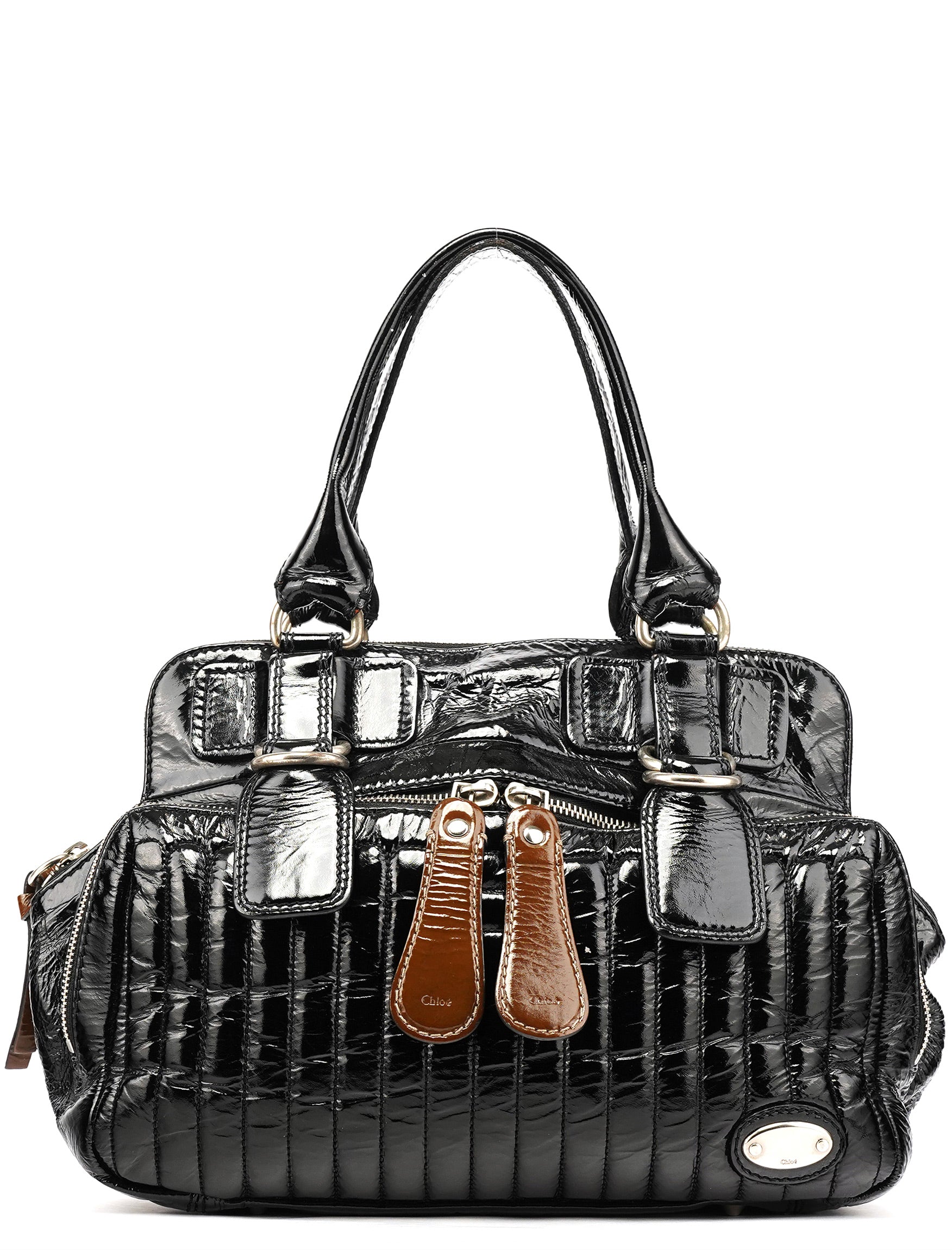 Black Patent Leather Bay Tote Bag