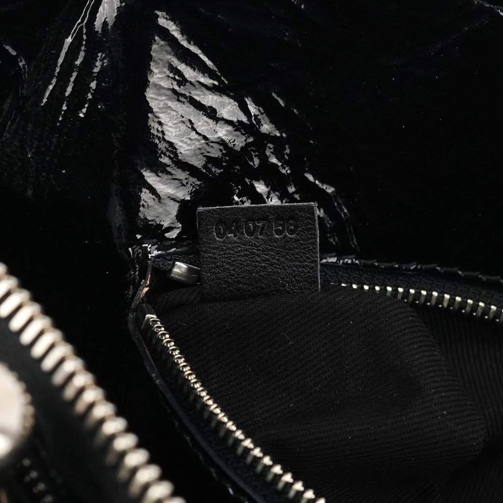 Black Patent Leather Bay Tote Bag