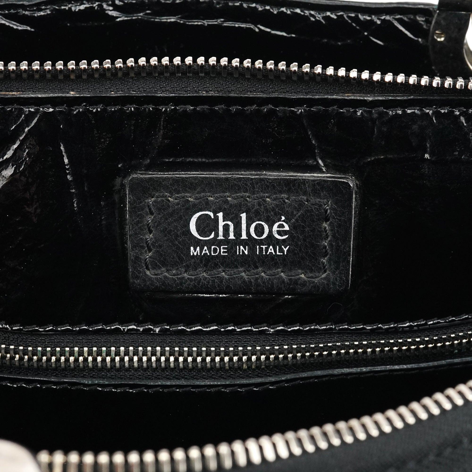 Black Patent Leather Bay Tote Bag