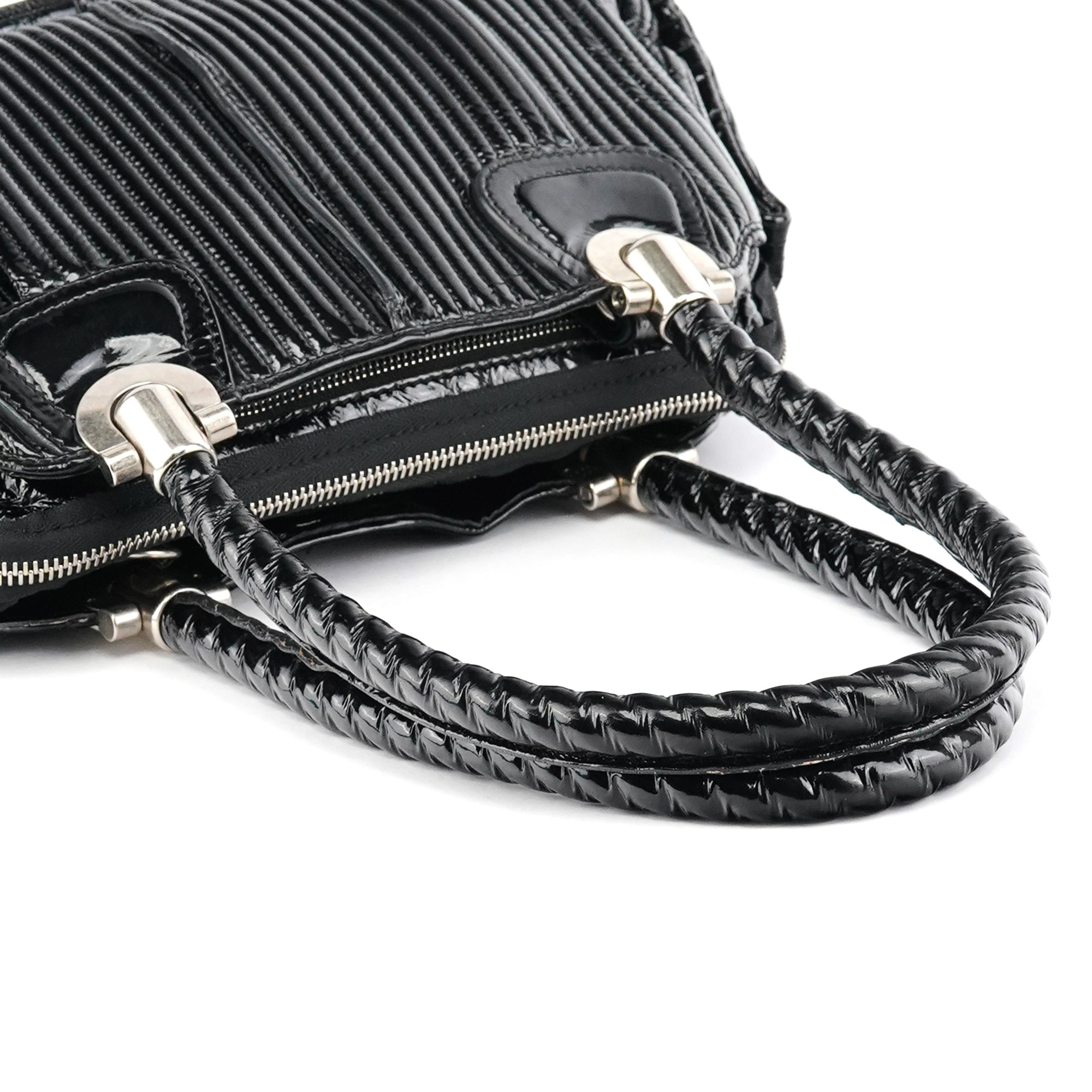 Black Patent Leather Bay Tote Bag