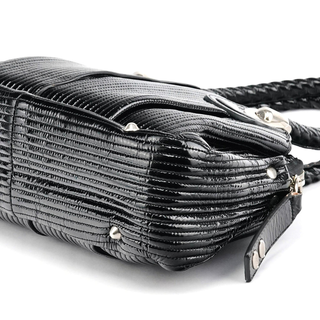 Black Patent Leather Bay Tote Bag