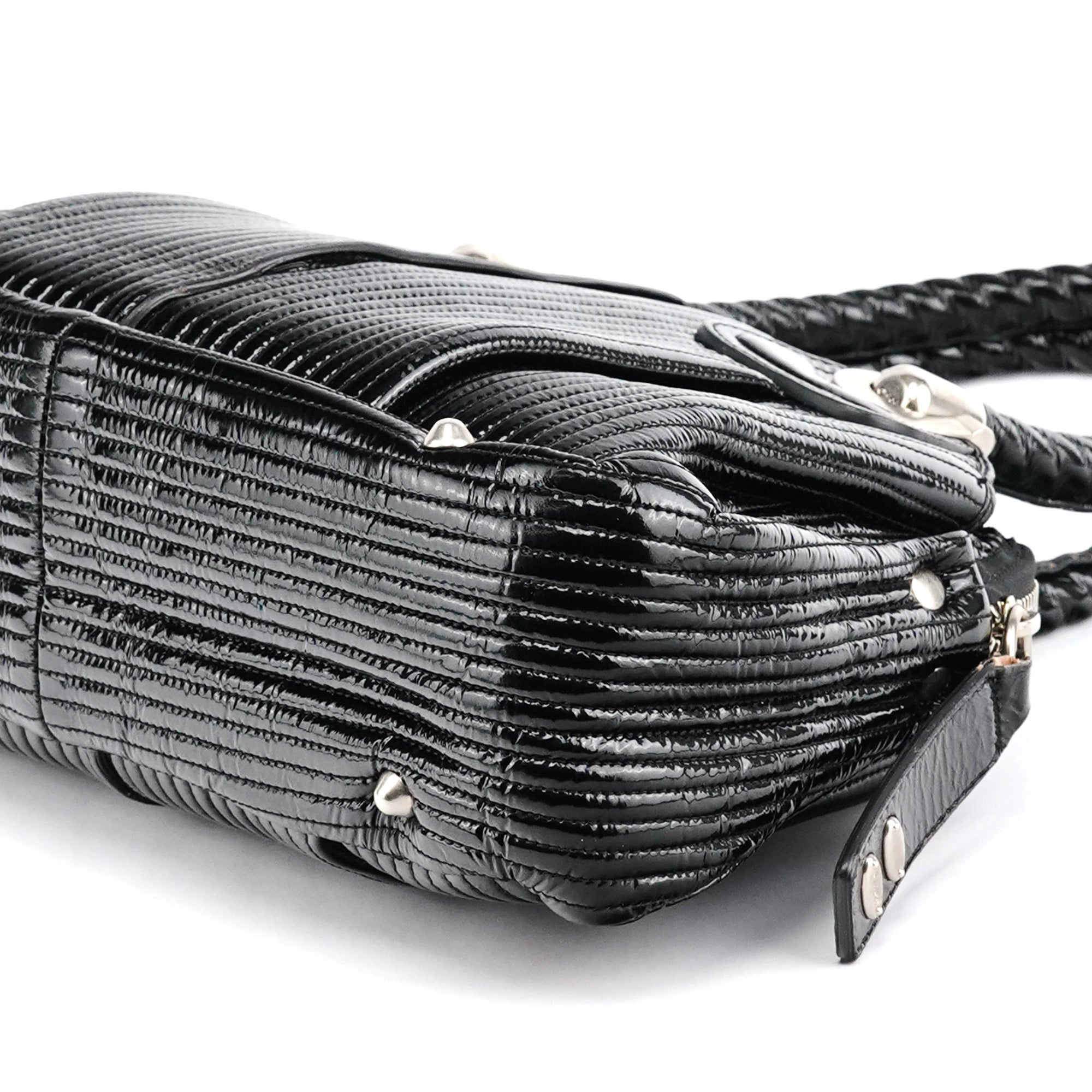 Black Patent Leather Bay Tote Bag