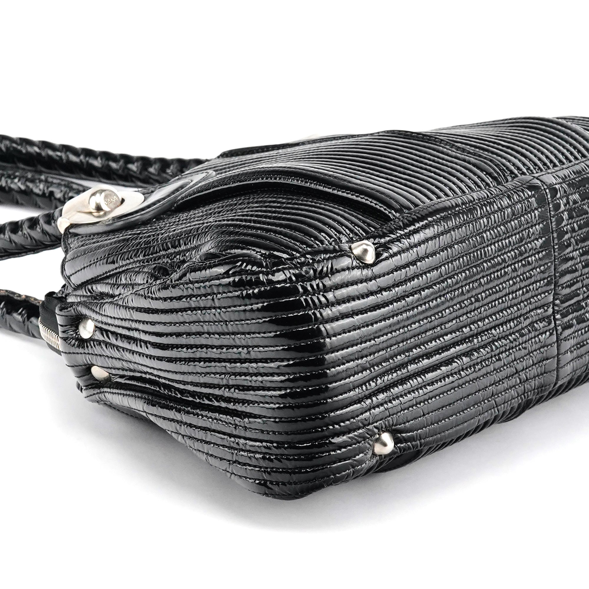Black Patent Leather Bay Tote Bag
