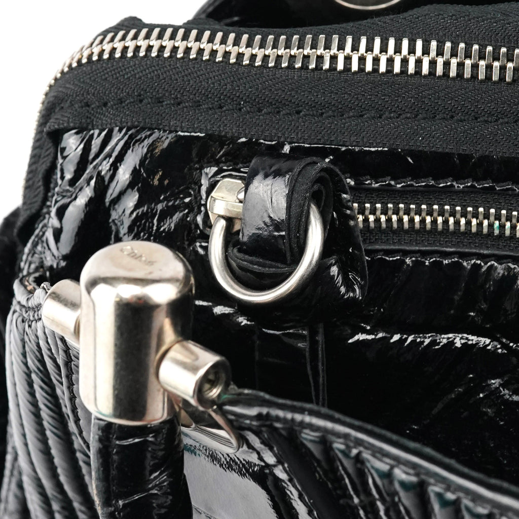 Black Patent Leather Bay Tote Bag