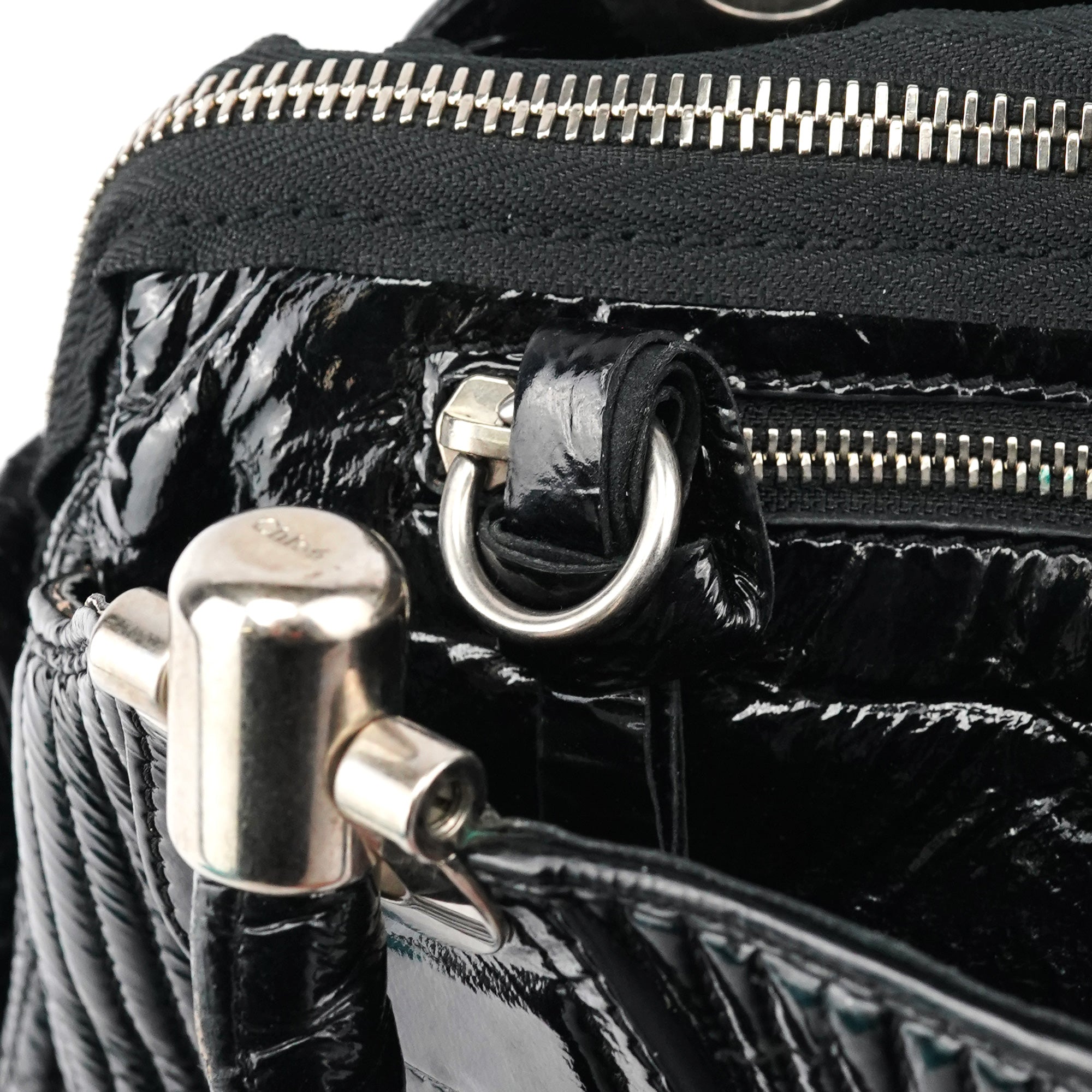 Black Patent Leather Bay Tote Bag