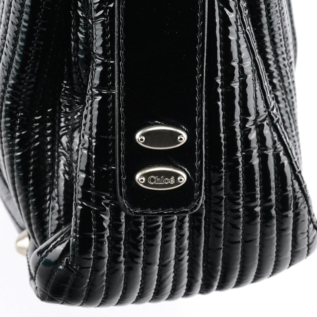 Black Patent Leather Bay Tote Bag