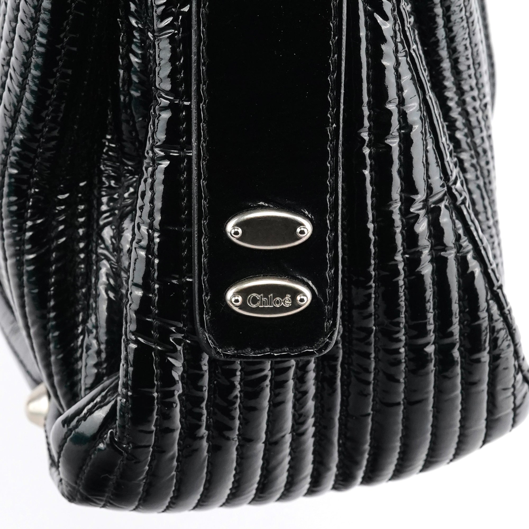 Black Patent Leather Bay Tote Bag