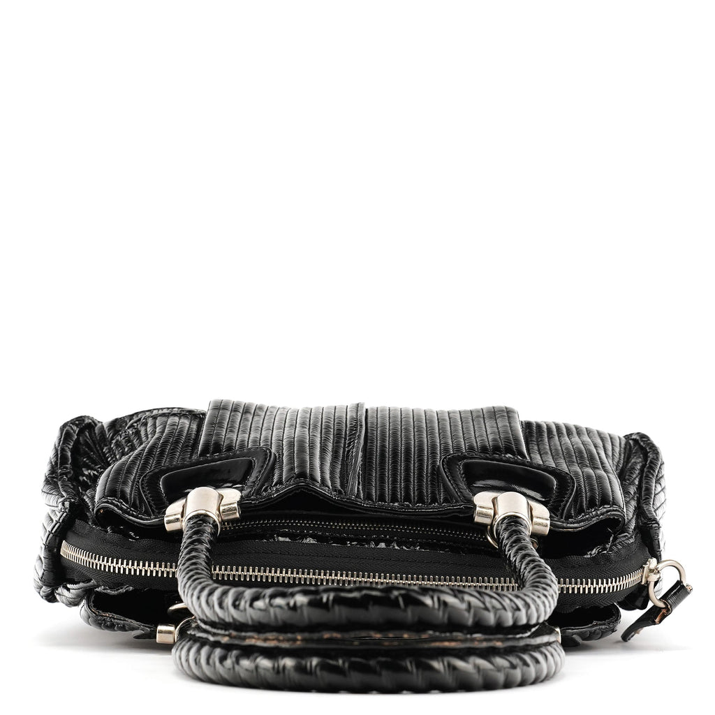 Black Patent Leather Bay Tote Bag