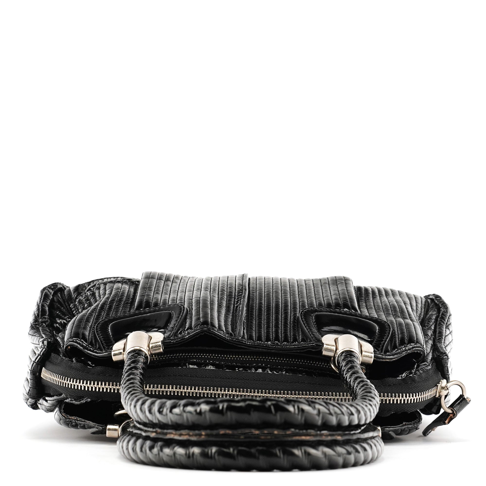 Black Patent Leather Bay Tote Bag