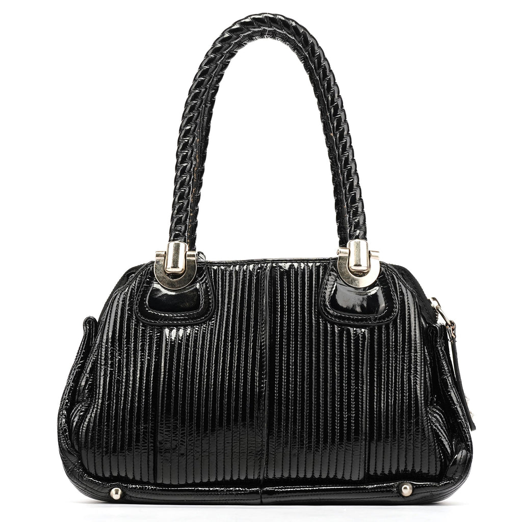 Black Patent Leather Bay Tote Bag