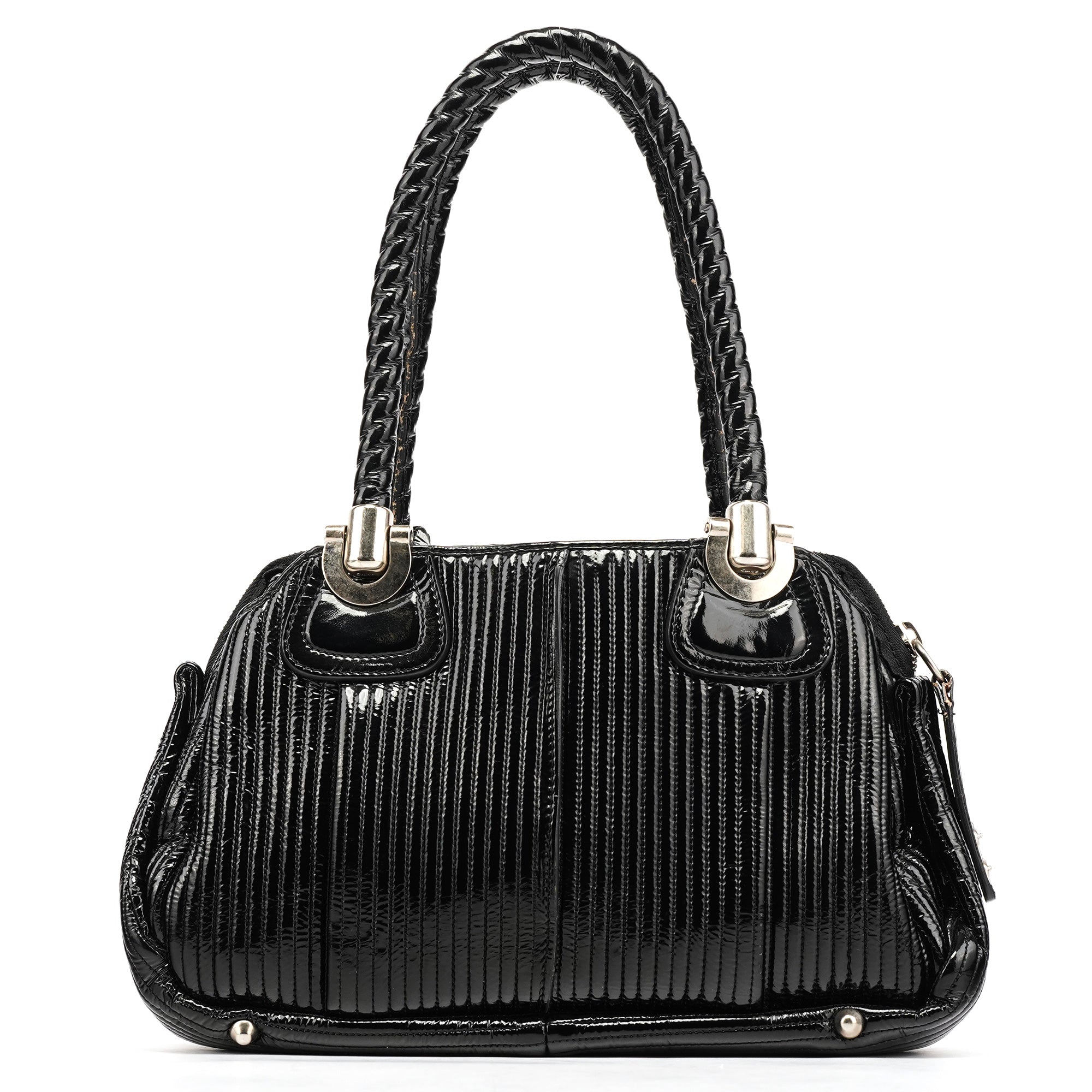 Black Patent Leather Bay Tote Bag