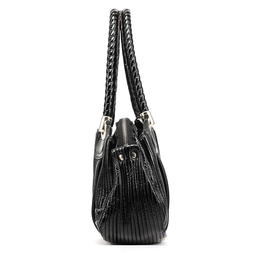 Black Patent Leather Bay Tote Bag