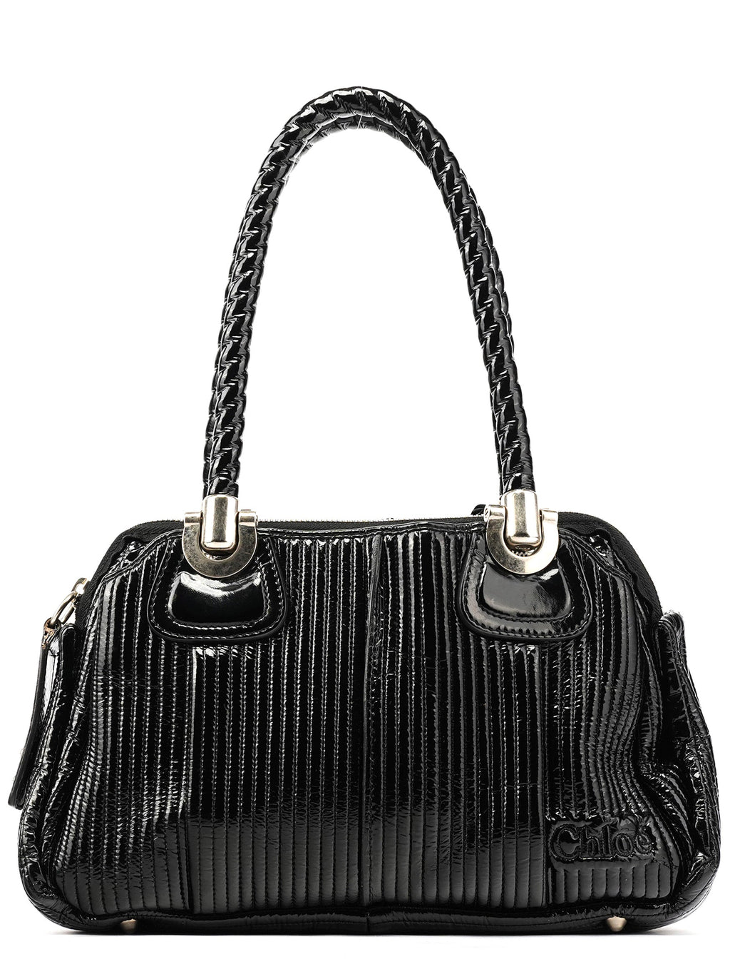 Black Patent Leather Bay Tote Bag