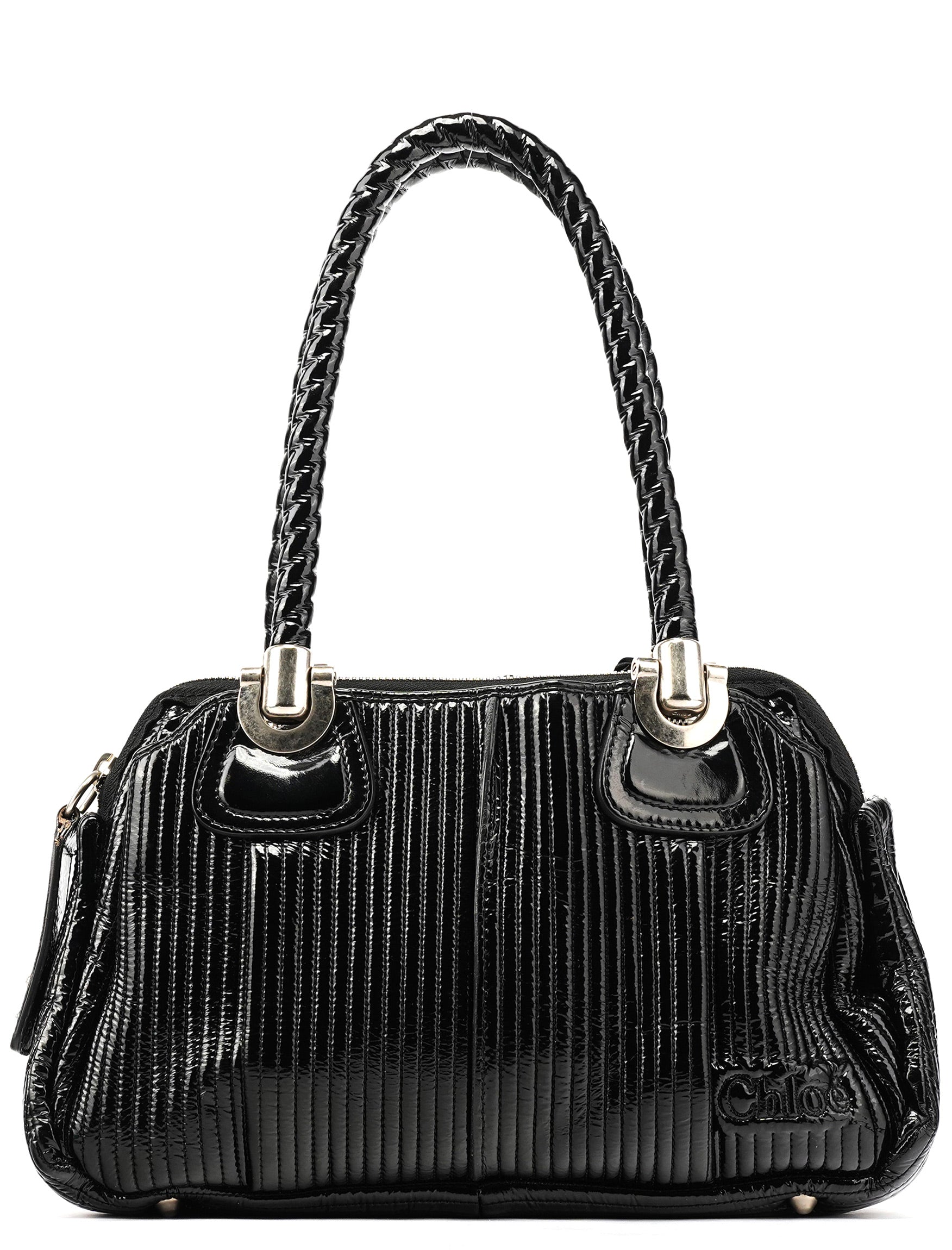 Black Patent Leather Bay Tote Bag