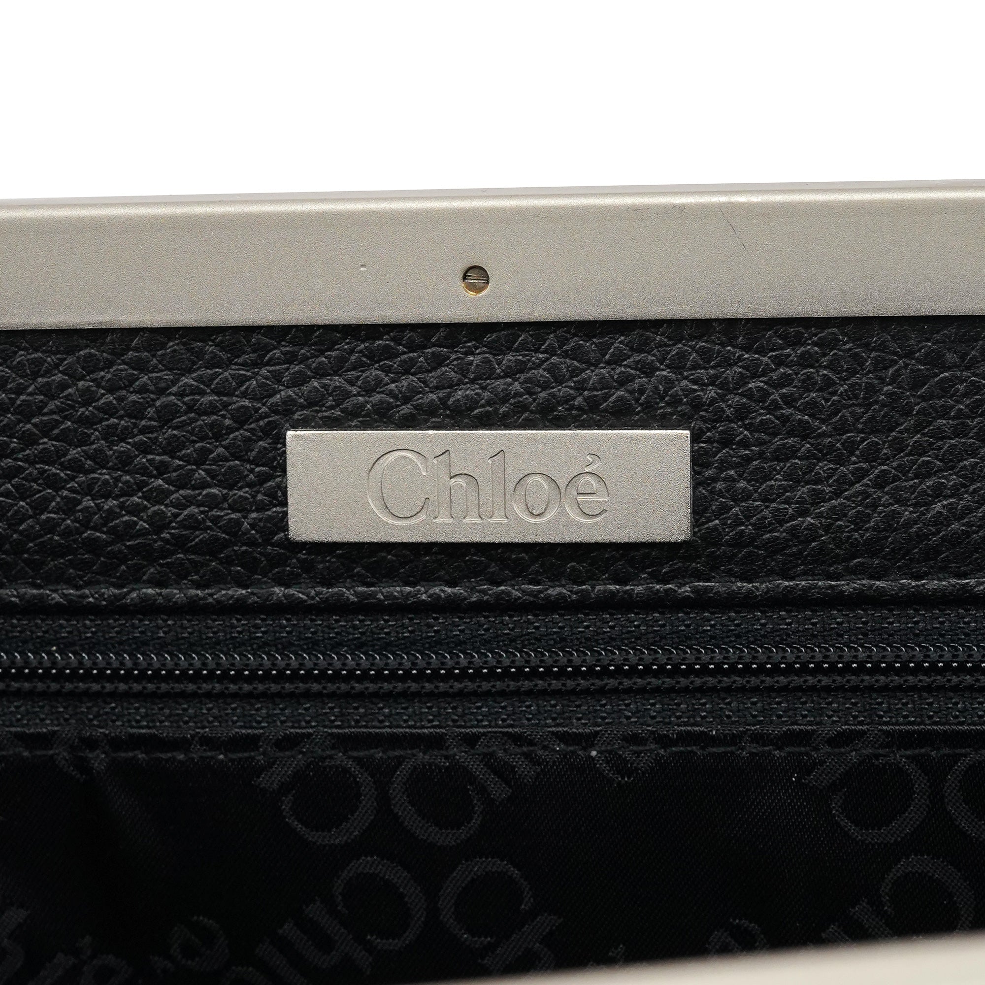 Black Pebbled Leather Metal Handle Bag
