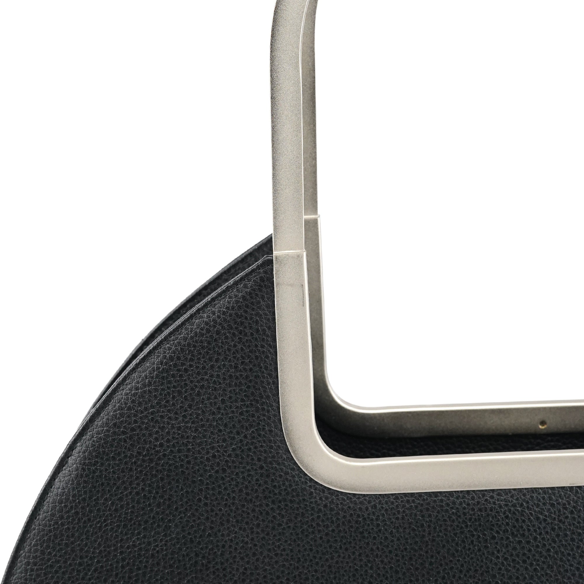 Black Pebbled Leather Metal Handle Bag