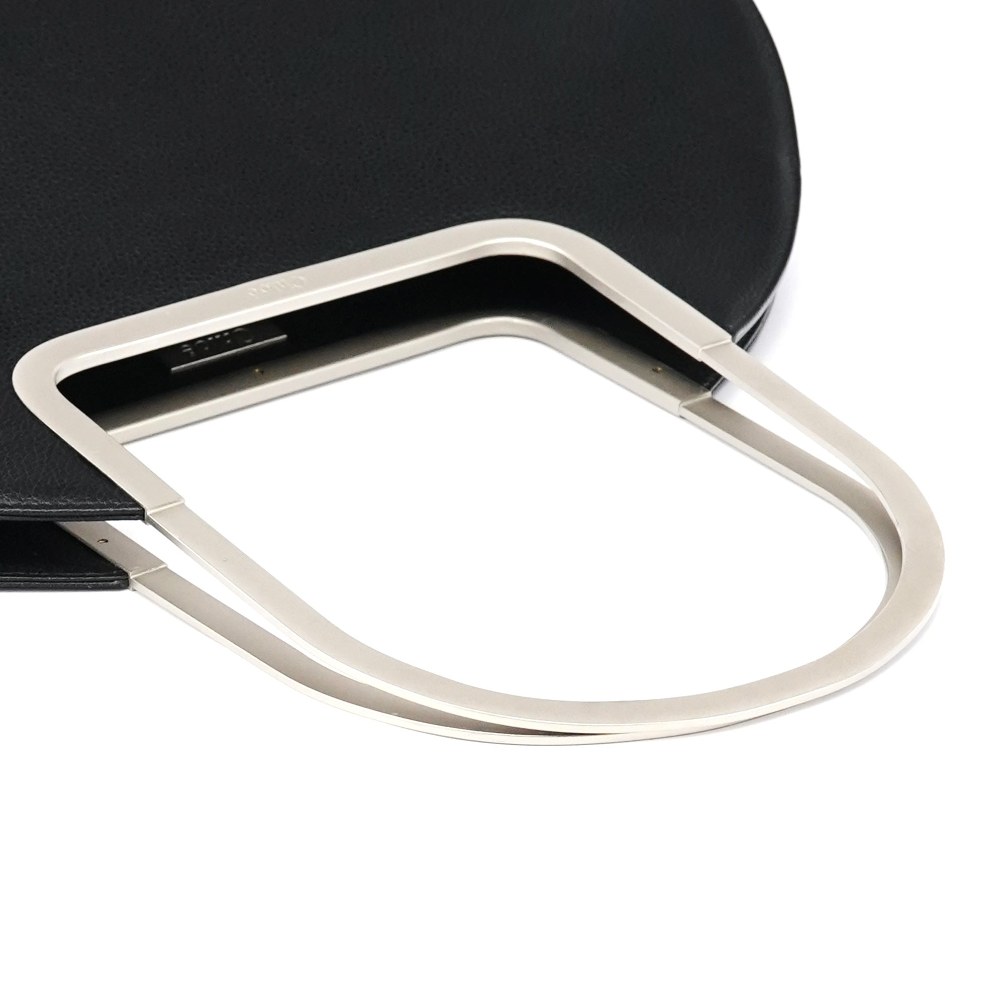Black Pebbled Leather Metal Handle Bag