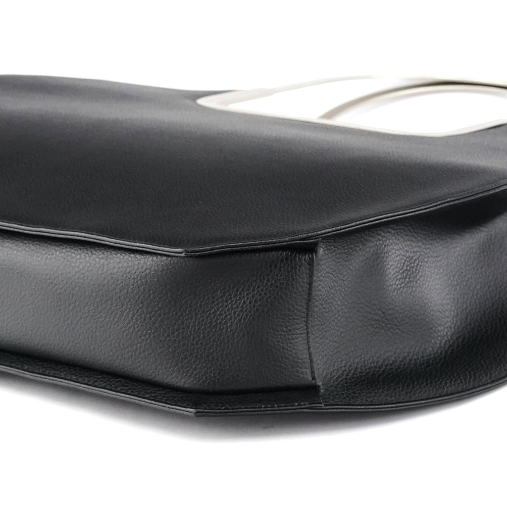 Black Pebbled Leather Metal Handle Bag
