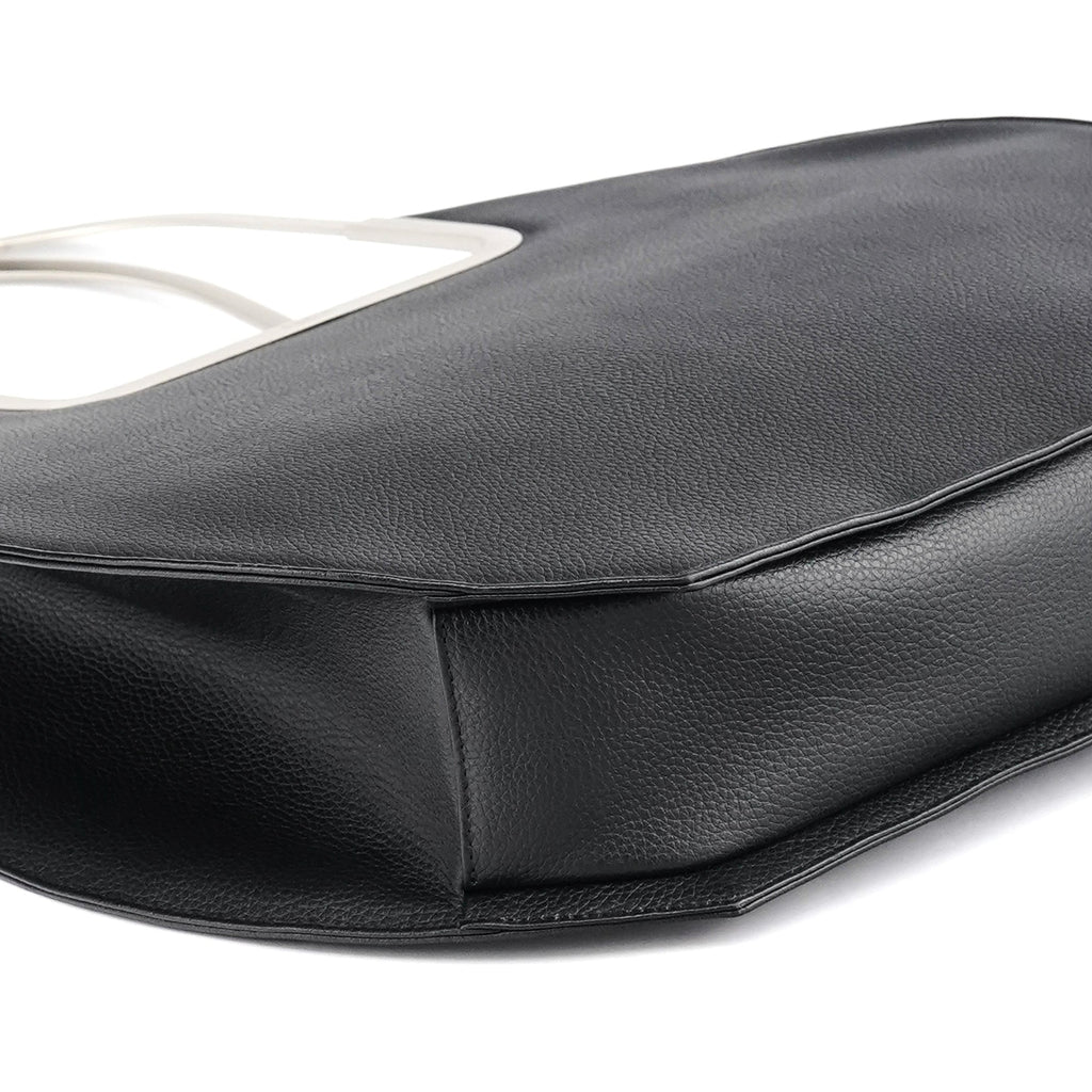 Black Pebbled Leather Metal Handle Bag