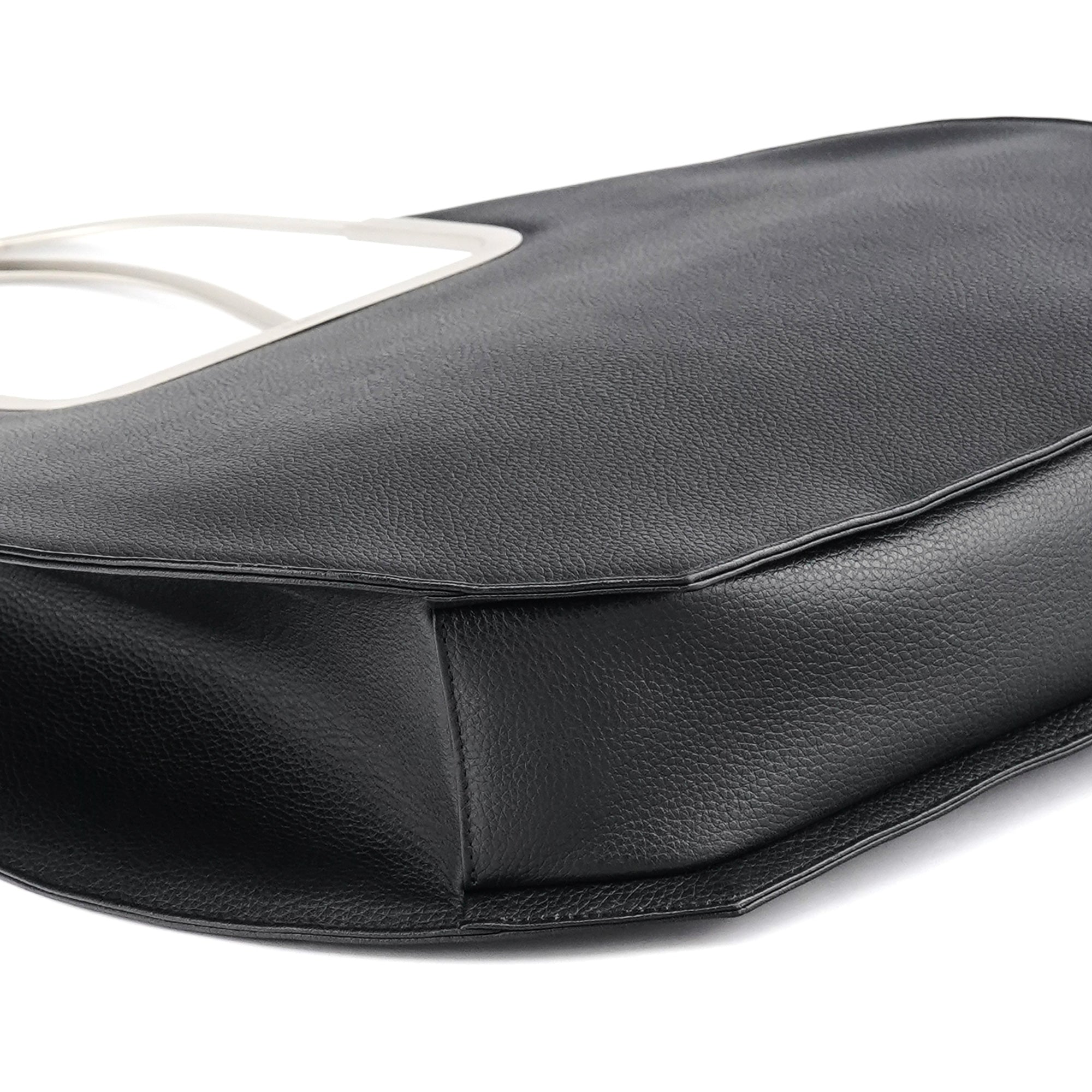 Black Pebbled Leather Metal Handle Bag