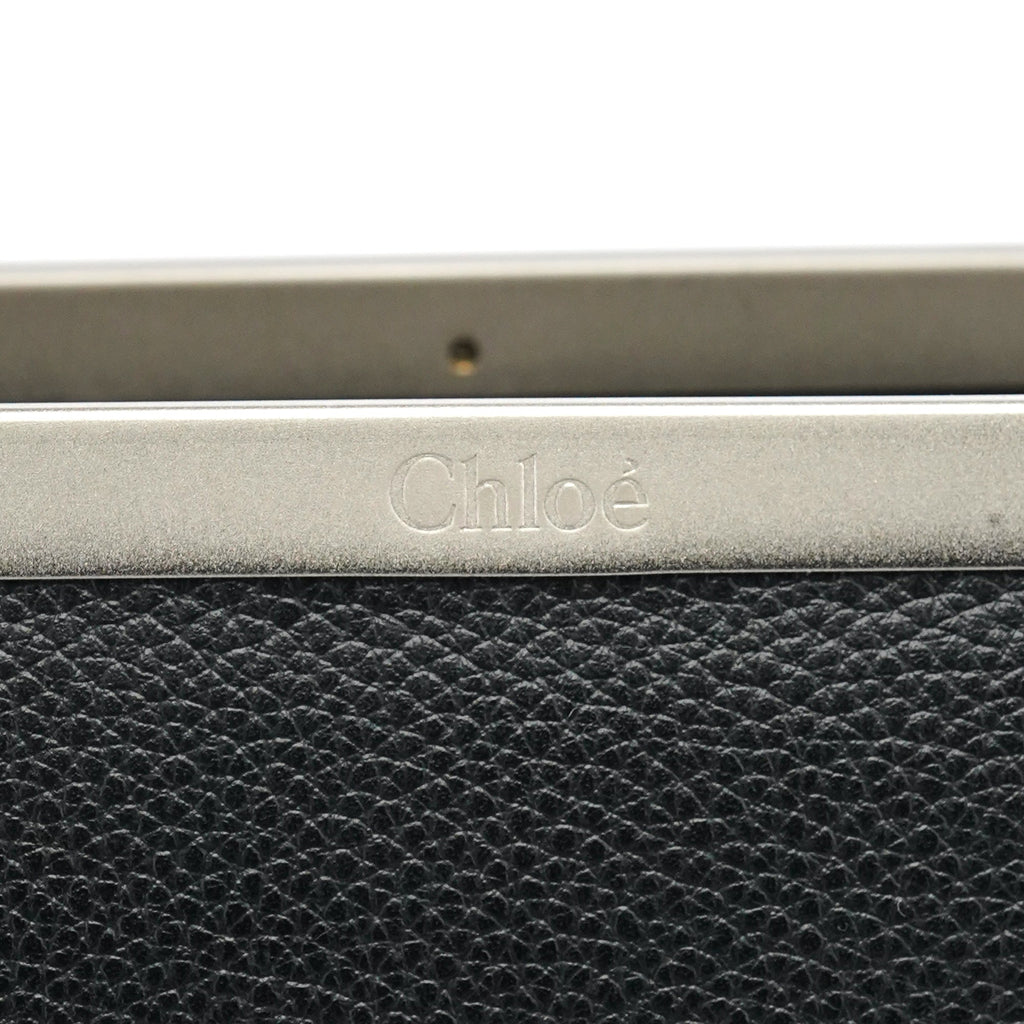 Black Pebbled Leather Metal Handle Bag