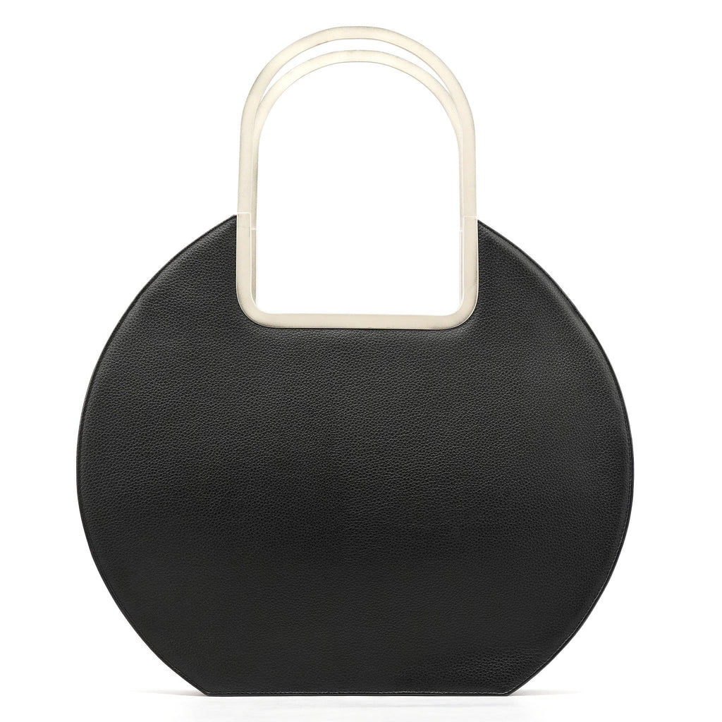 Black Pebbled Leather Metal Handle Bag