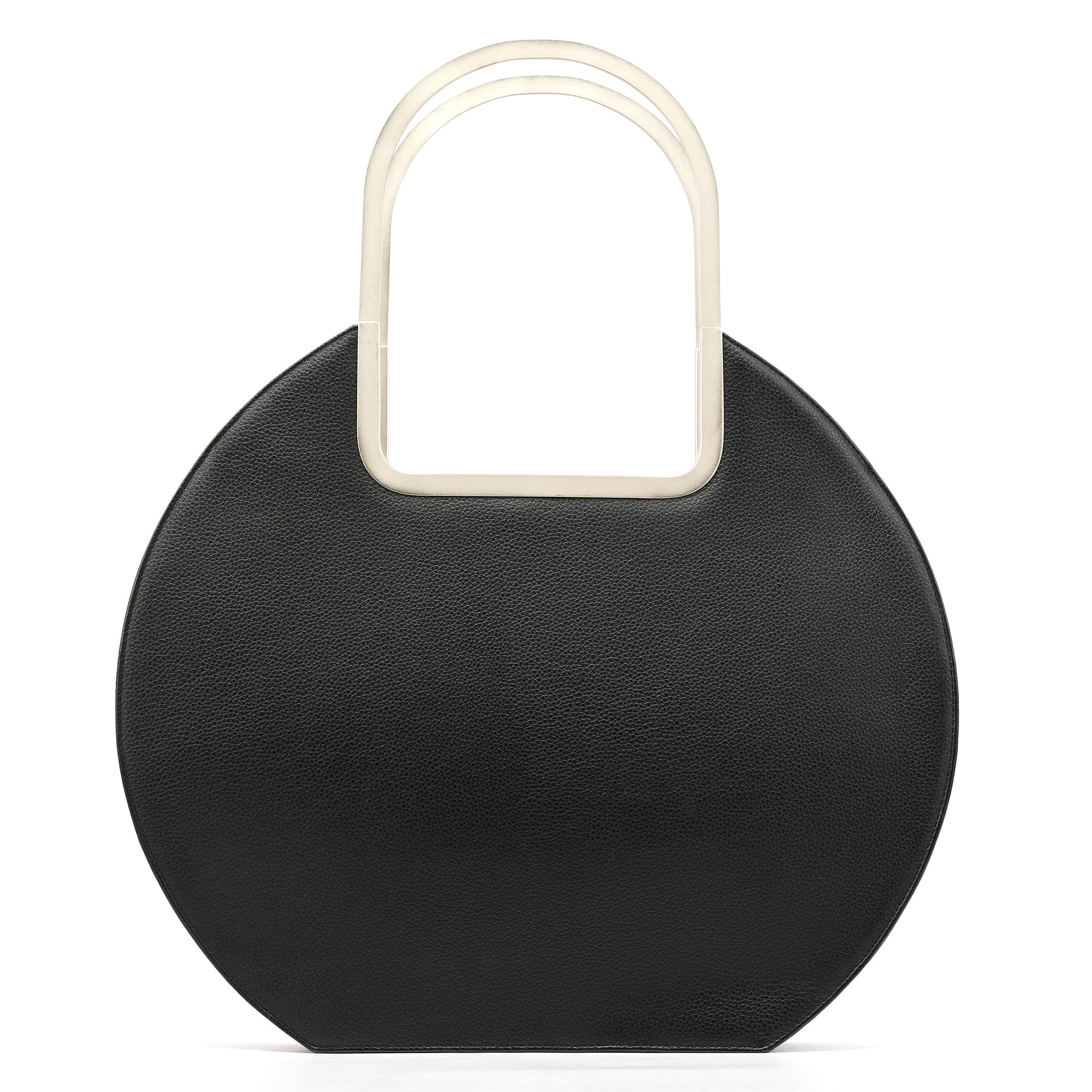 Black Pebbled Leather Metal Handle Bag