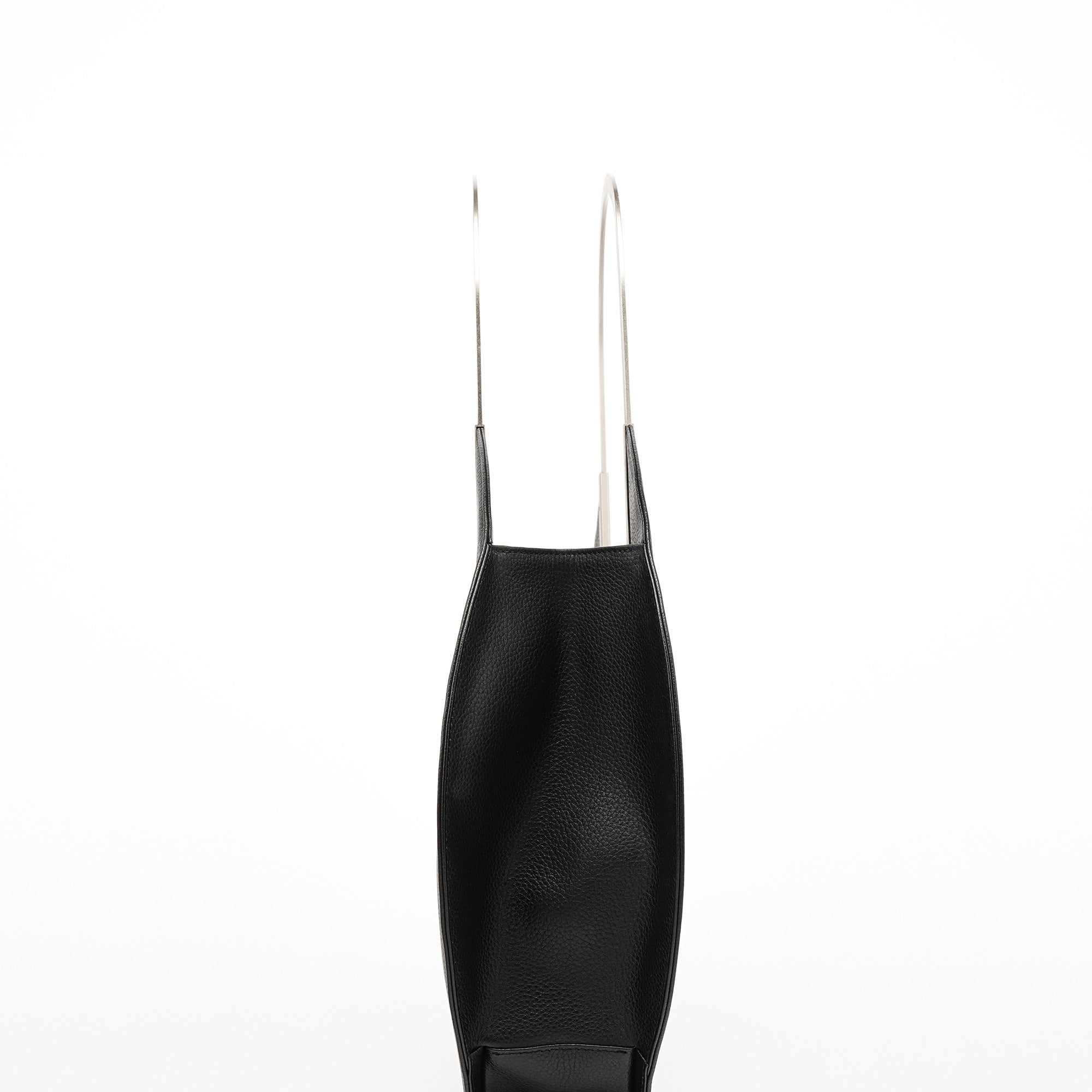 Black Pebbled Leather Metal Handle Bag