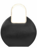 Black Pebbled Leather Metal Handle Bag