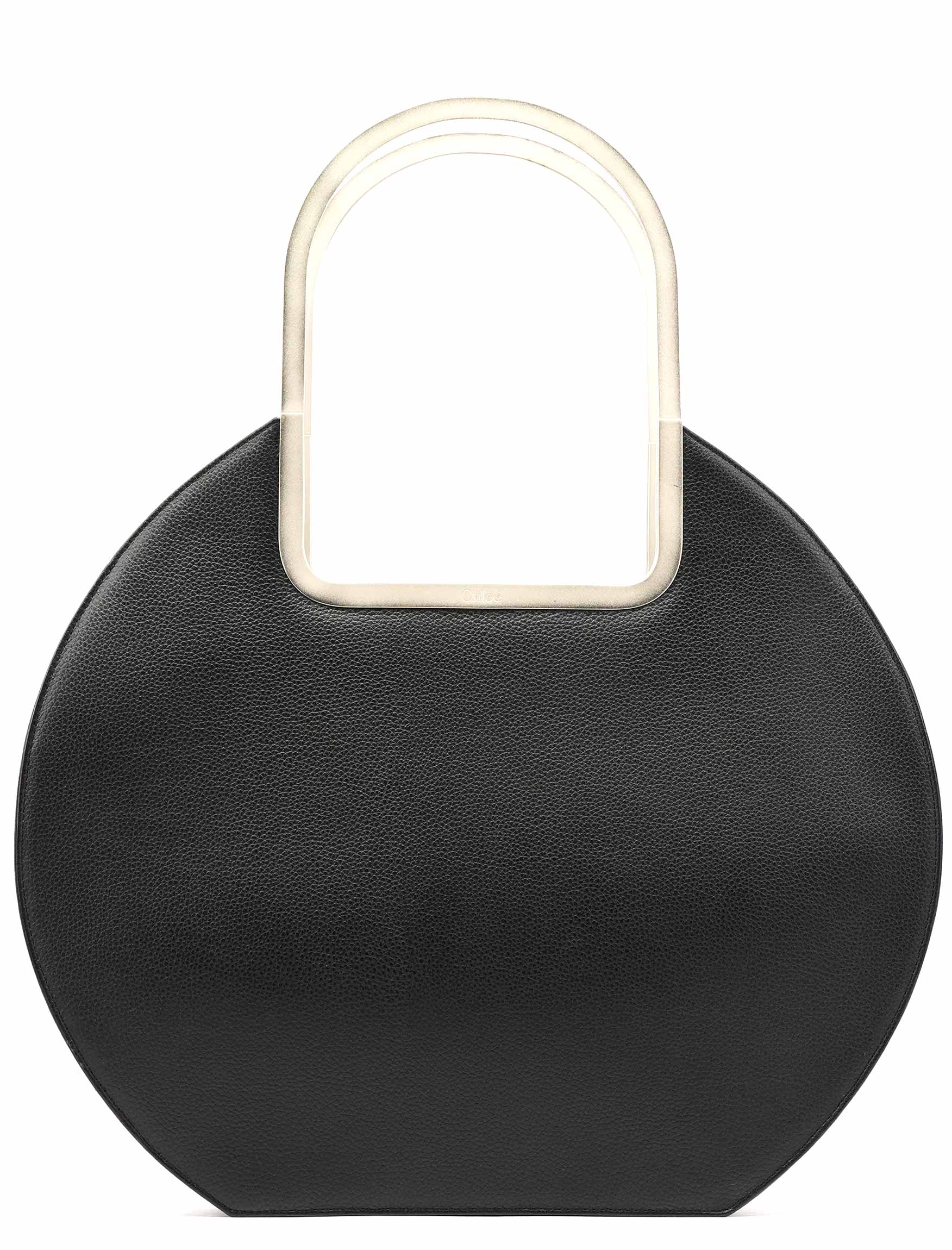 Black Pebbled Leather Metal Handle Bag