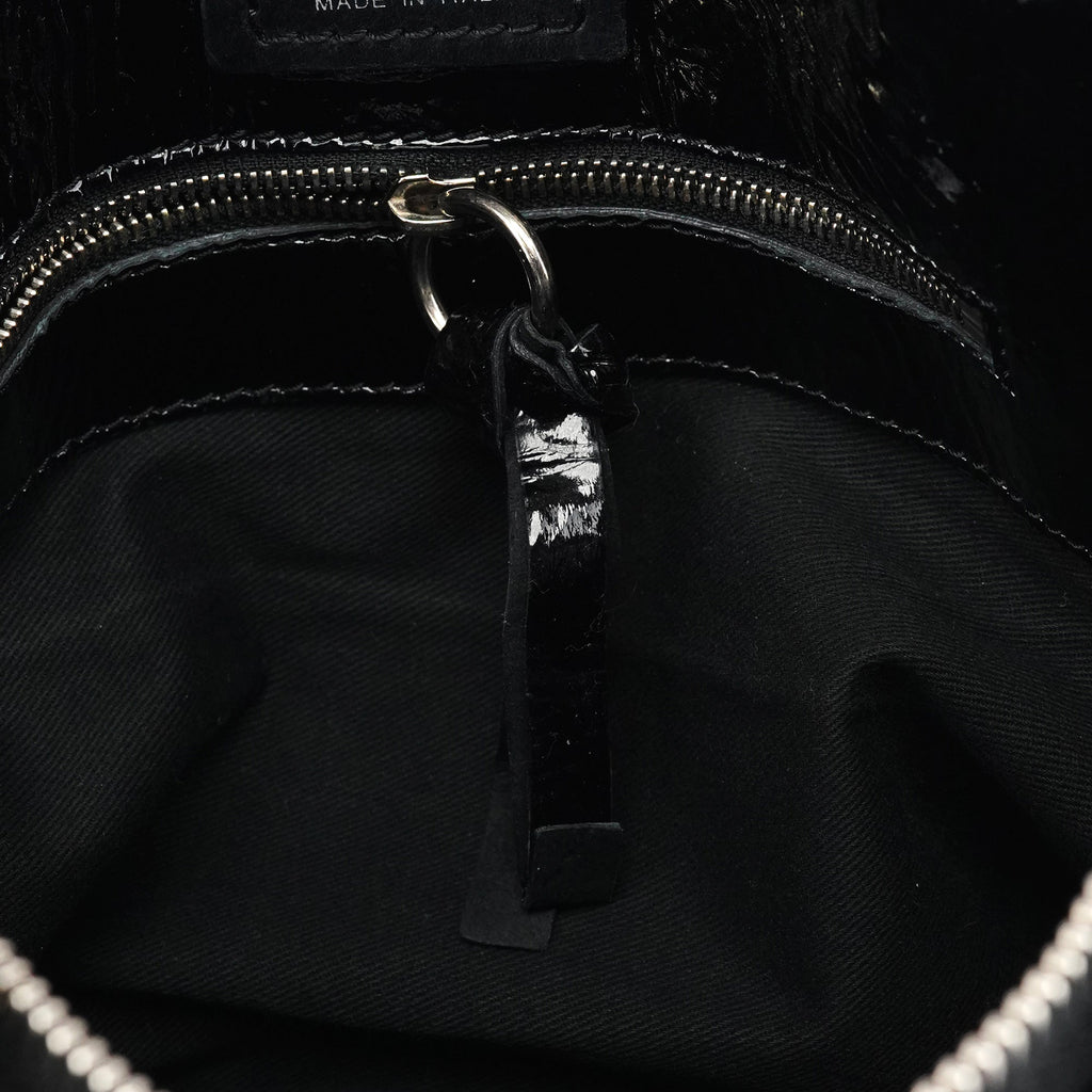 Black Quilted Patent Leather Bay Tote Bag
