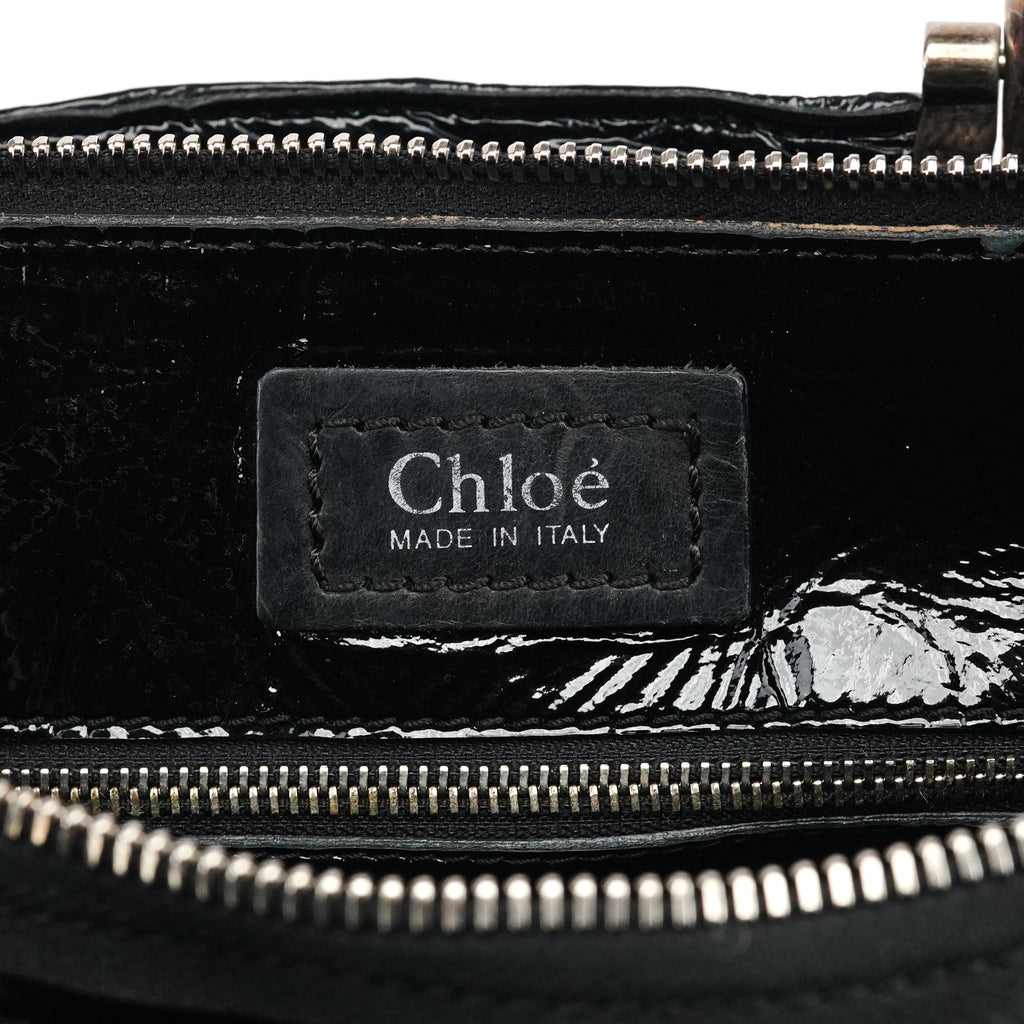 Black Quilted Patent Leather Bay Tote Bag