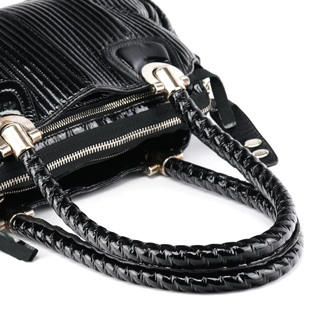 Black Quilted Patent Leather Bay Tote Bag