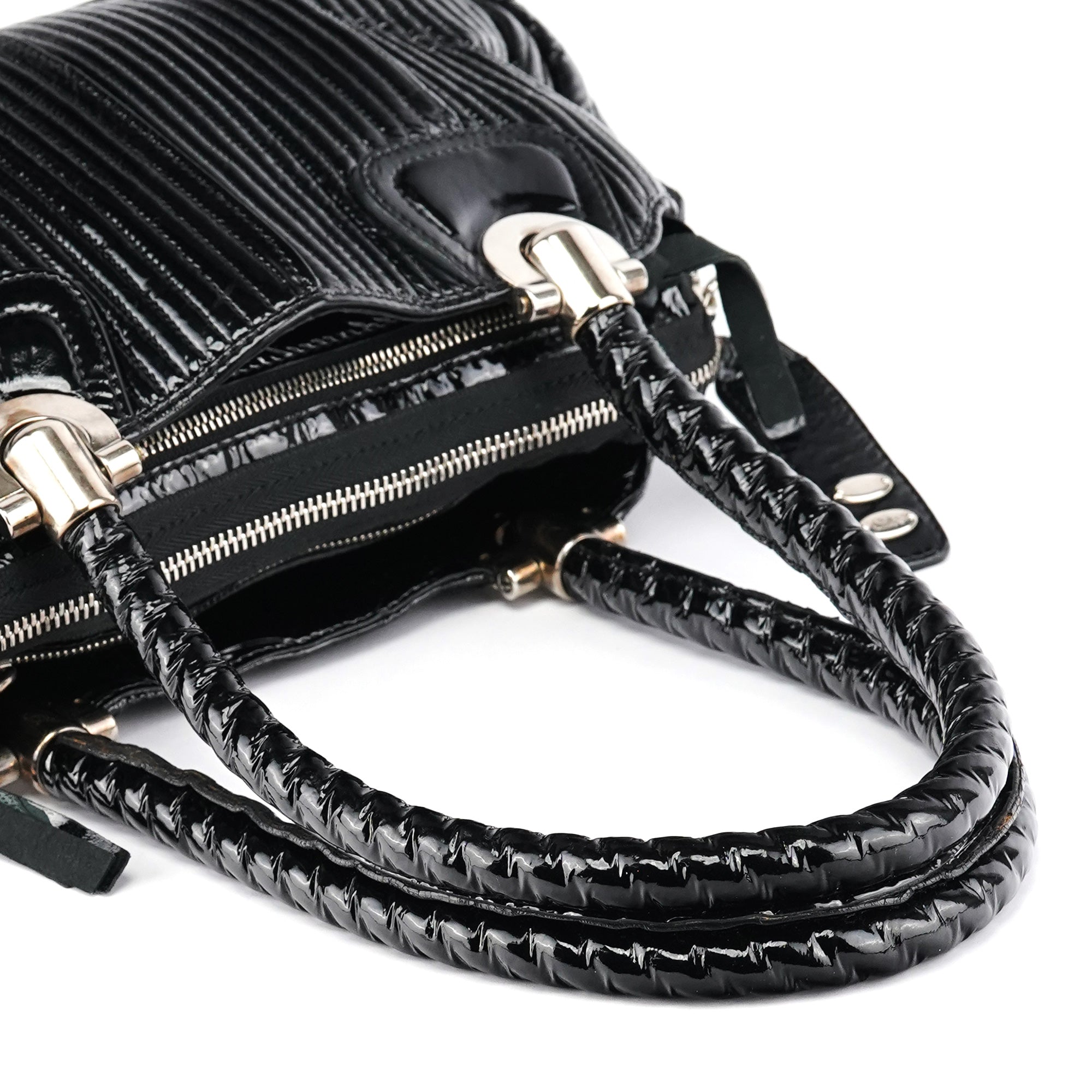 Black Quilted Patent Leather Bay Tote Bag