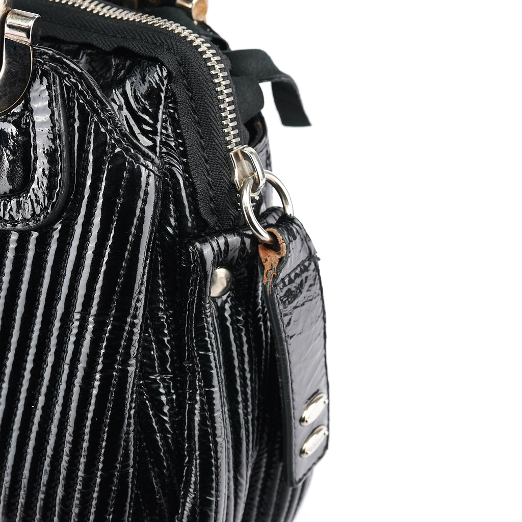Black Quilted Patent Leather Bay Tote Bag