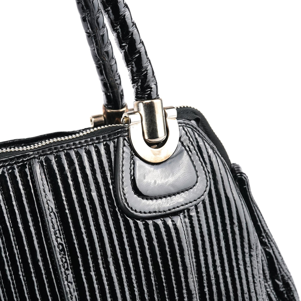 Black Quilted Patent Leather Bay Tote Bag