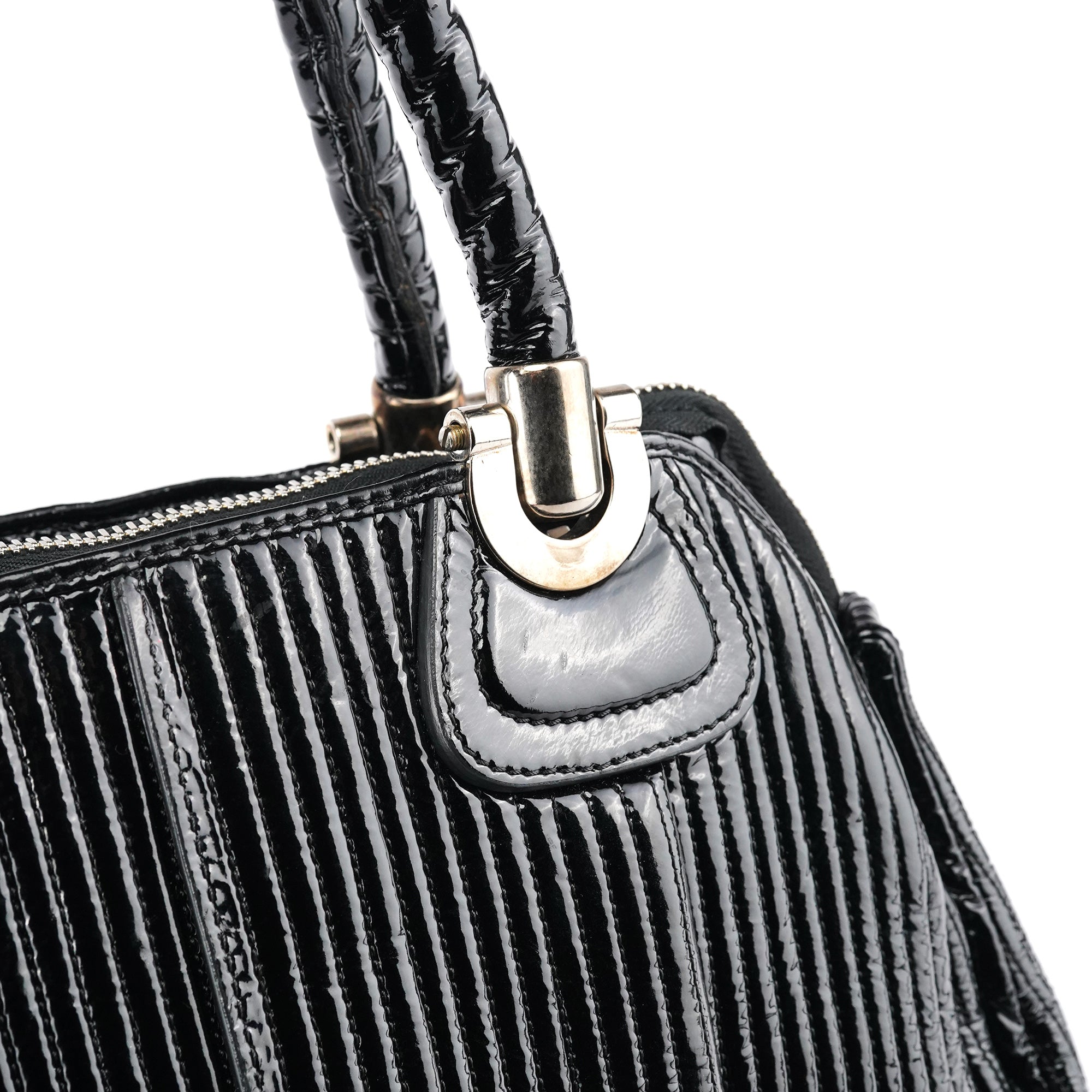 Black Quilted Patent Leather Bay Tote Bag