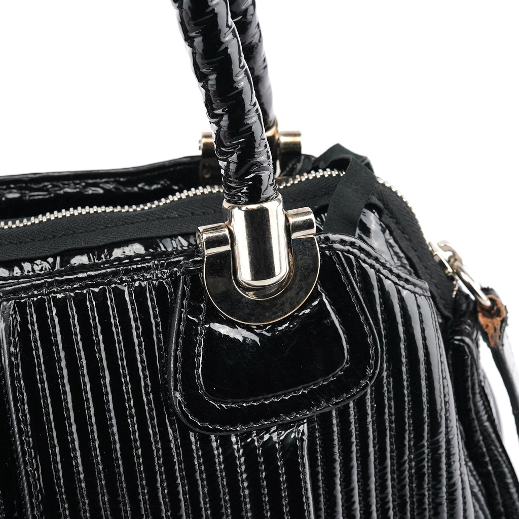 Black Quilted Patent Leather Bay Tote Bag