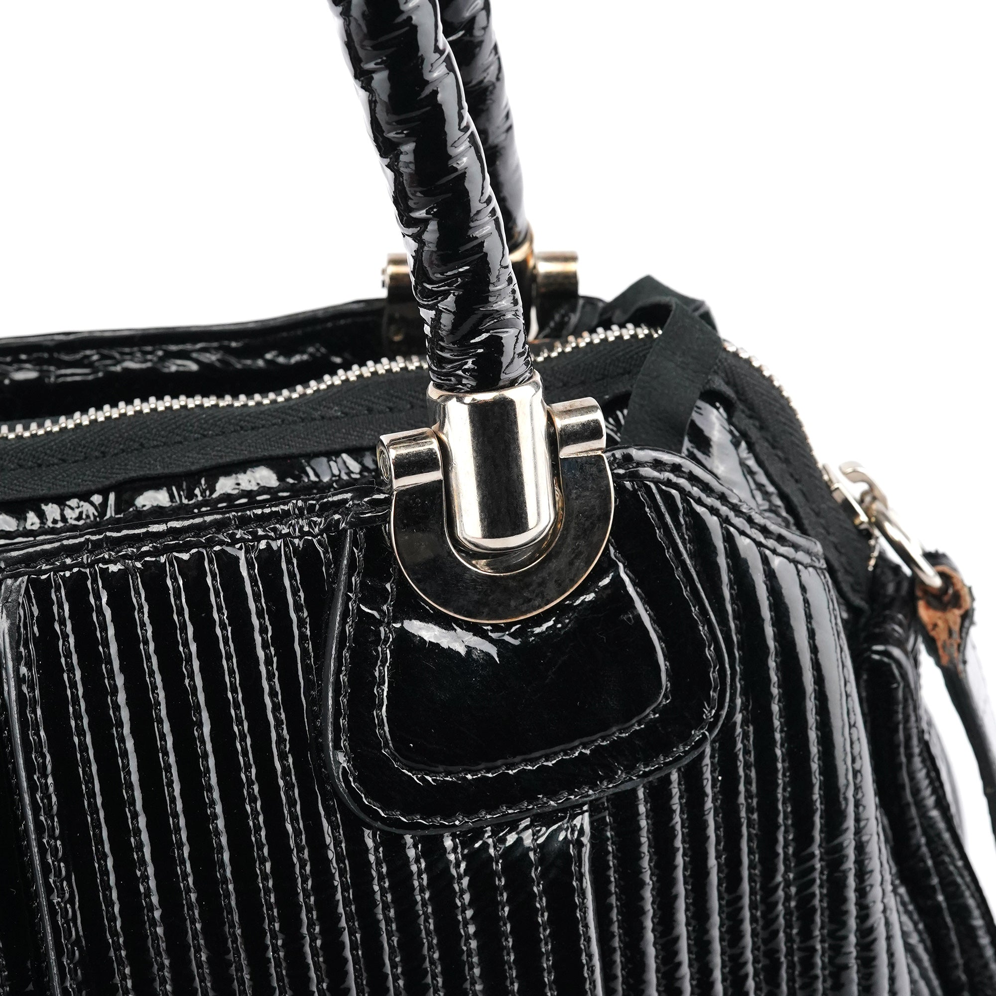 Black Quilted Patent Leather Bay Tote Bag