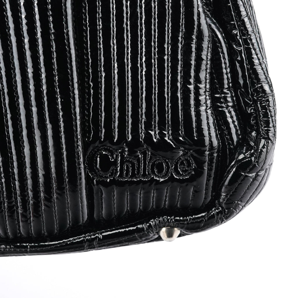 Black Quilted Patent Leather Bay Tote Bag