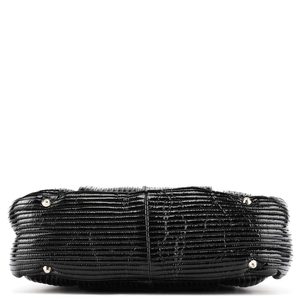 Black Quilted Patent Leather Bay Tote Bag