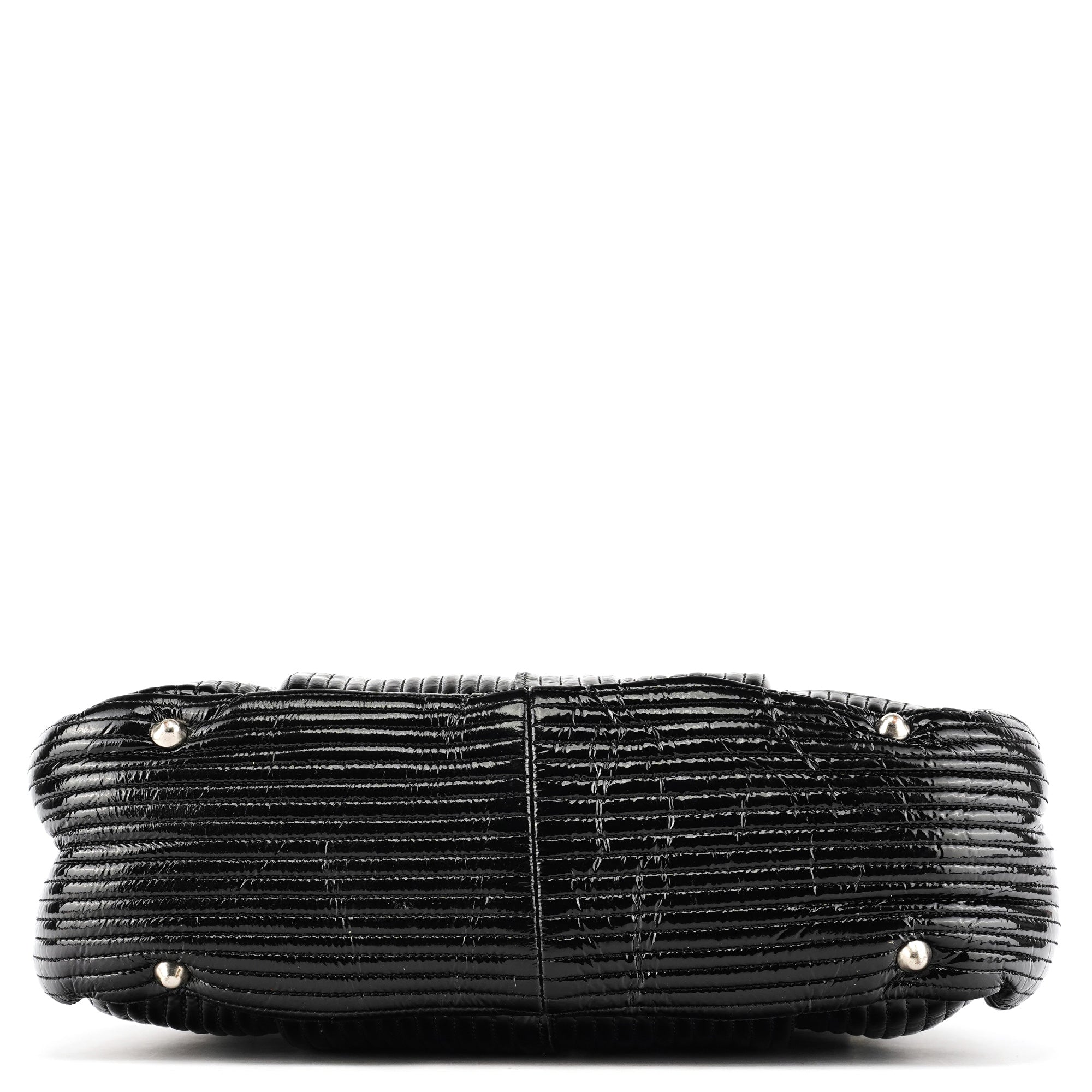 Black Quilted Patent Leather Bay Tote Bag