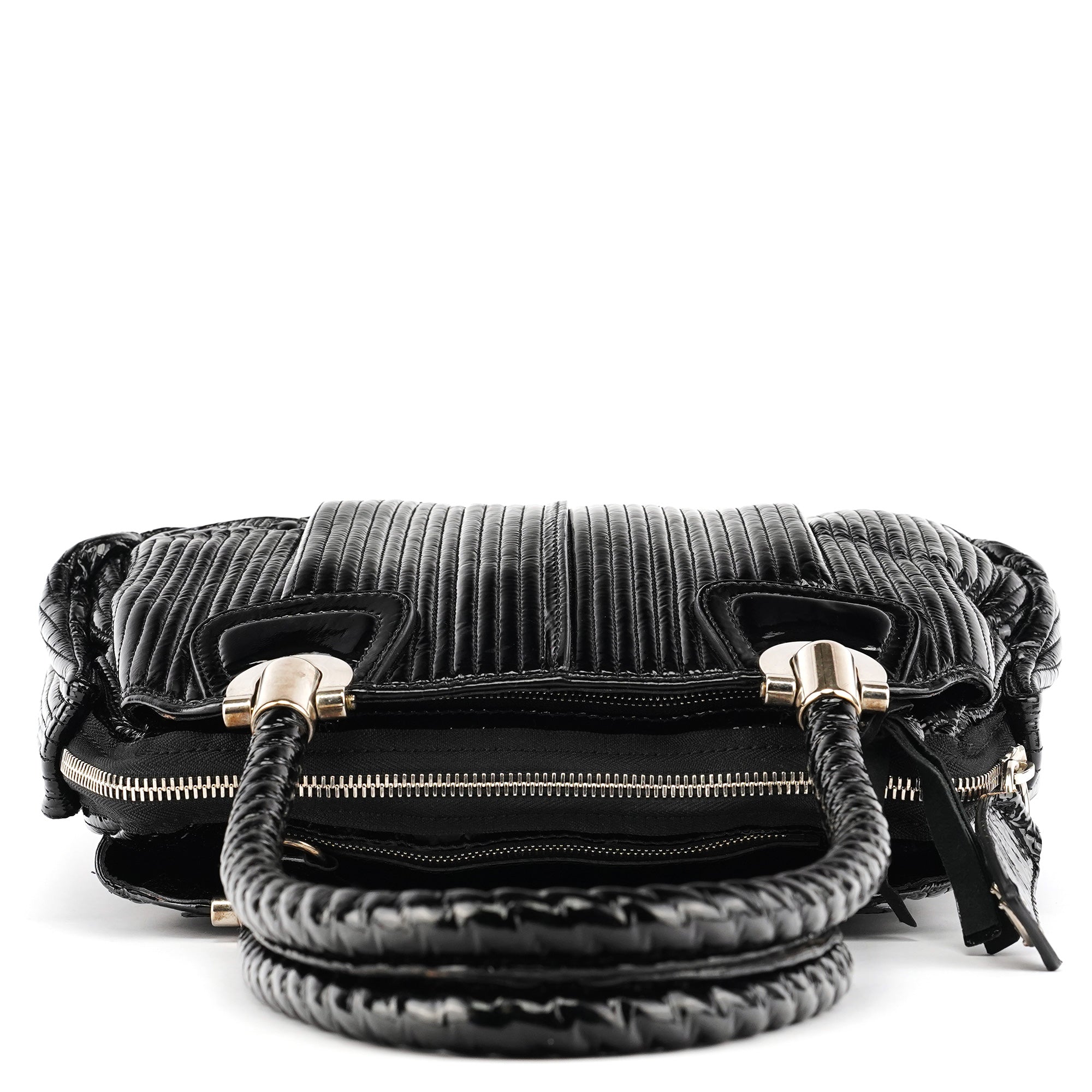 Black Quilted Patent Leather Bay Tote Bag